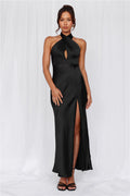 HELLO MOLLY The Adeline Halter Satin Maxi Dress Black