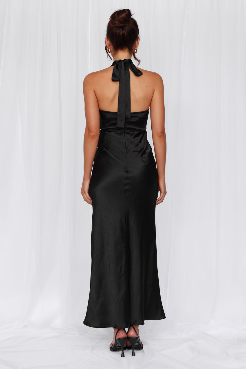 HELLO MOLLY The Adeline Halter Satin Maxi Dress Black