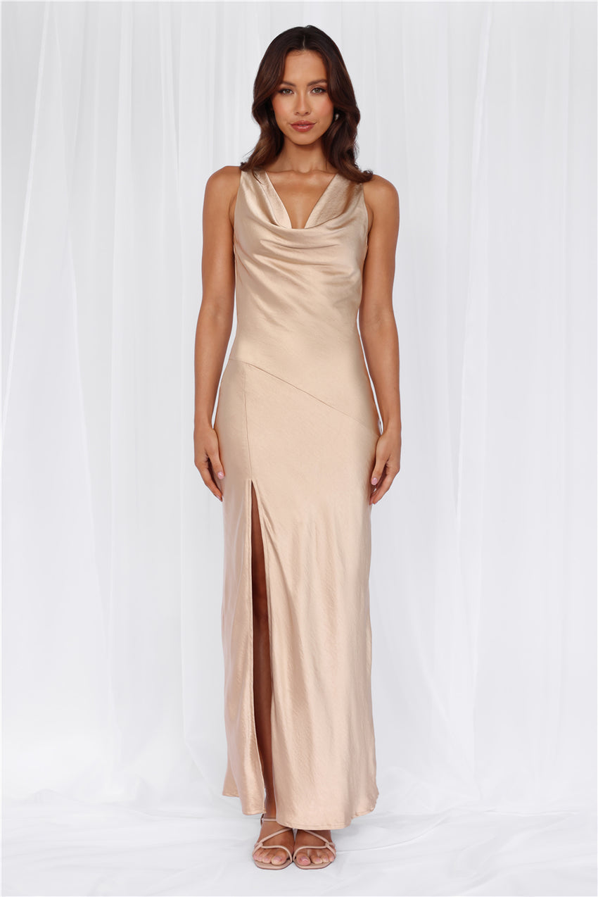 HELLO MOLLY The Loretta Cowl Satin Maxi Dress Champagne