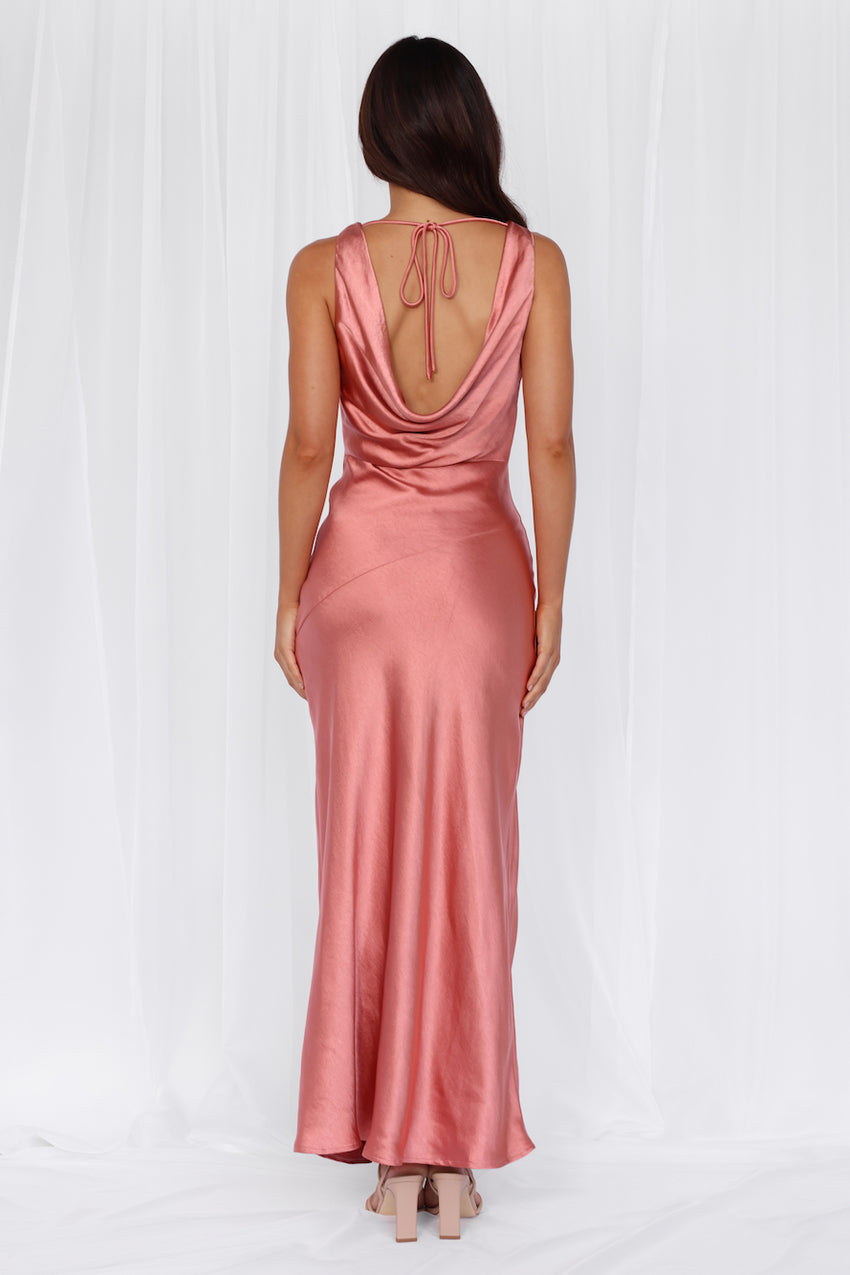 HELLO MOLLY The Loretta Cowl Satin Maxi Dress Rose