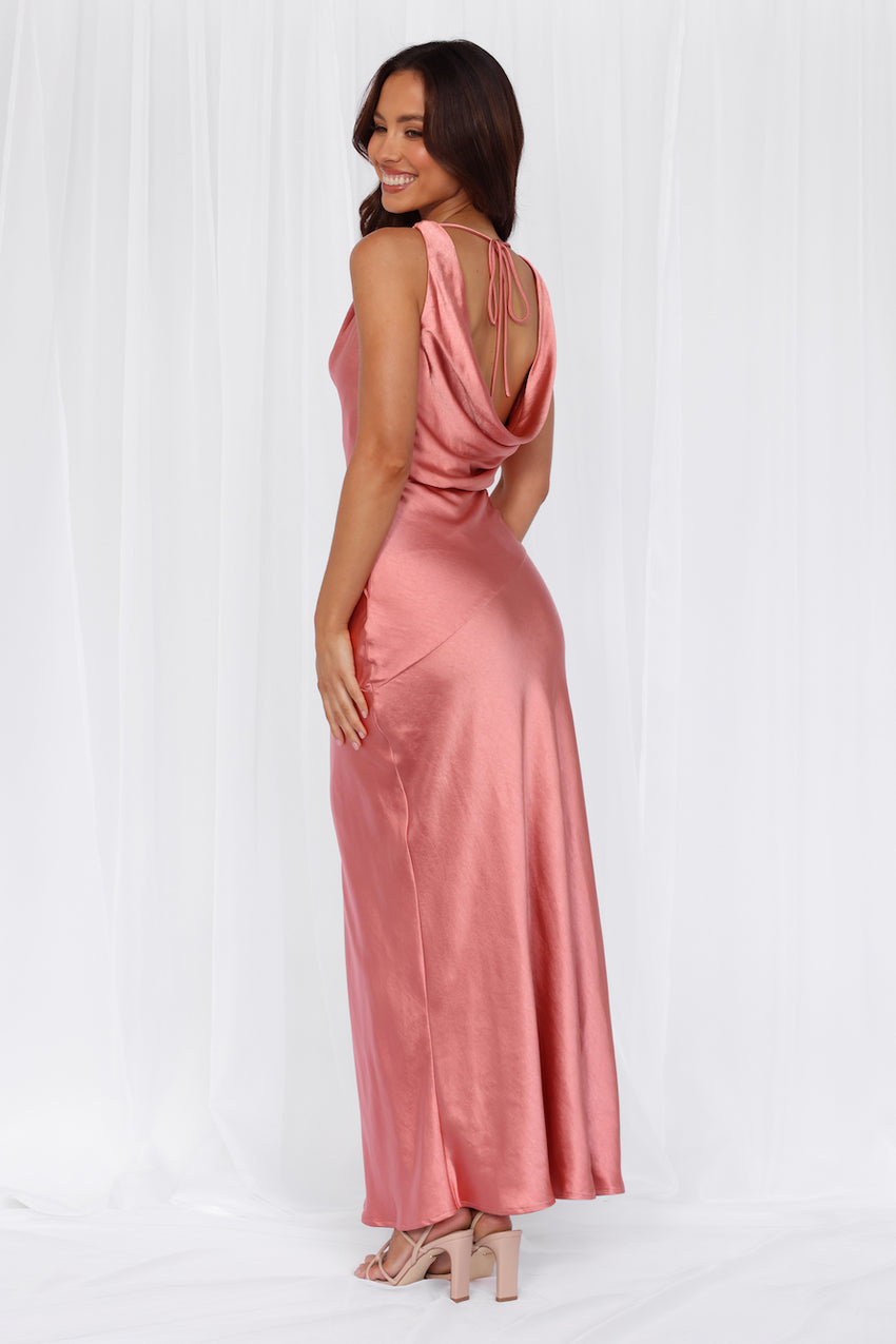 HELLO MOLLY The Loretta Cowl Satin Maxi Dress Rose