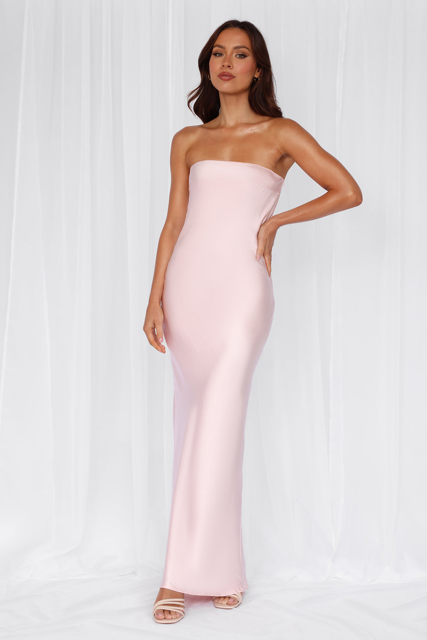 HELLO MOLLY The Felicity Strapless Satin Maxi Dress Pink