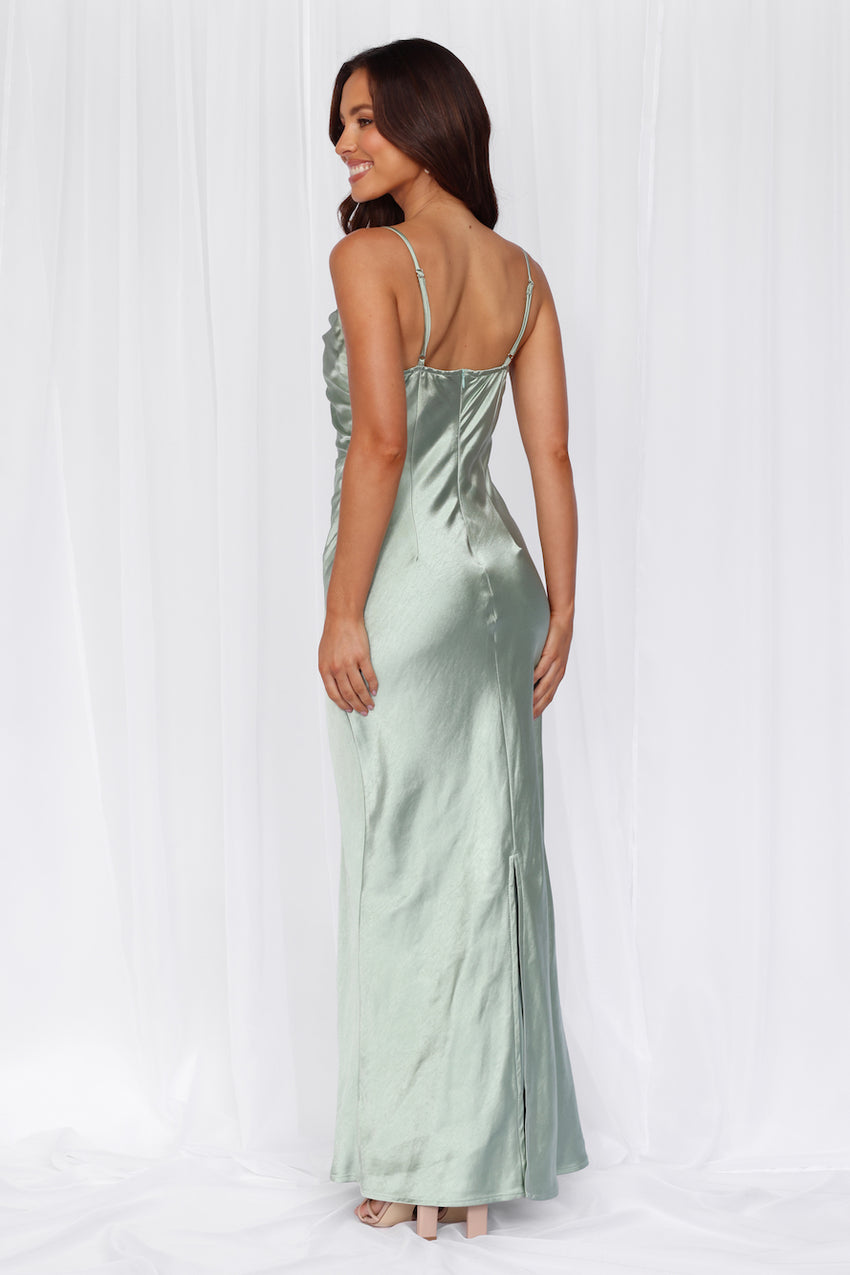 The Madeline Cowl Satin Maxi Dress Sage