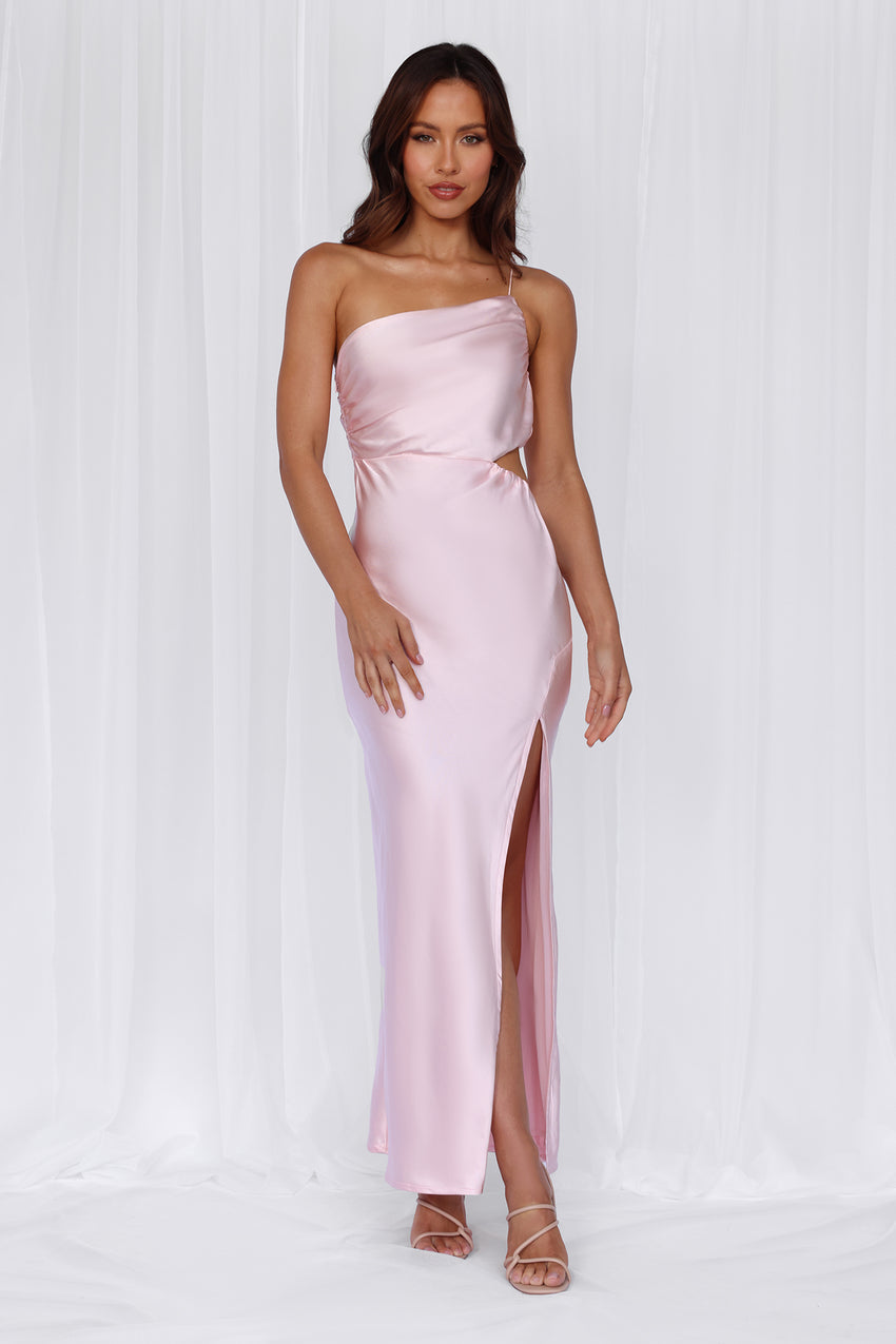 HELLO MOLLY The Opal One Shoulder Satin Maxi Dress Pink