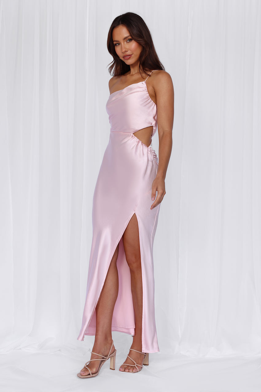 HELLO MOLLY The Opal One Shoulder Satin Maxi Dress Pink