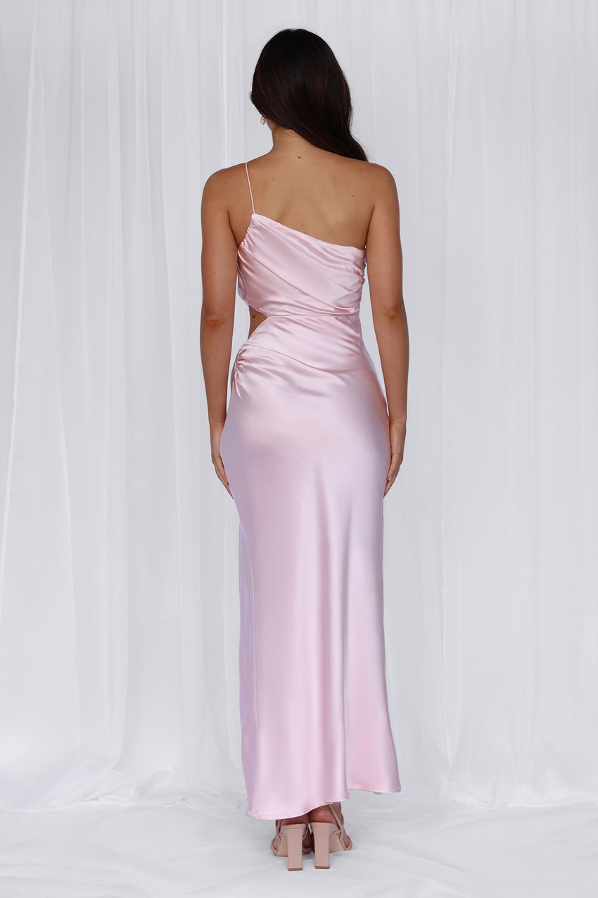HELLO MOLLY The Opal One Shoulder Satin Maxi Dress Pink