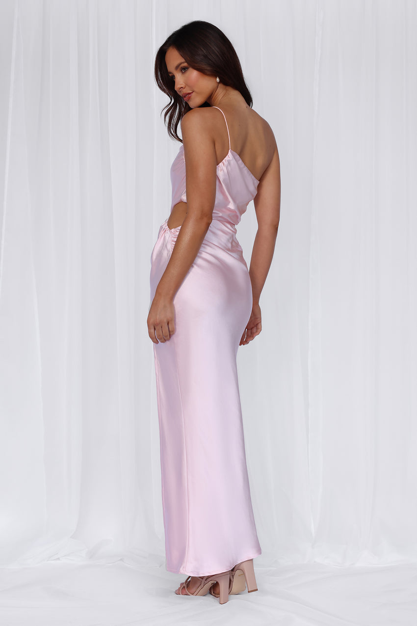 HELLO MOLLY The Opal One Shoulder Satin Maxi Dress Pink