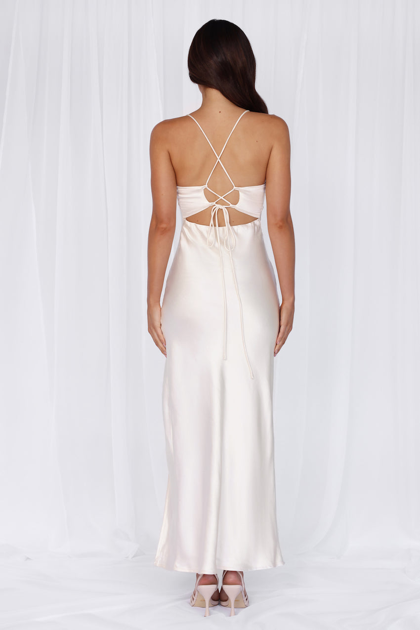 The Sophia Satin Maxi Dress Pearl