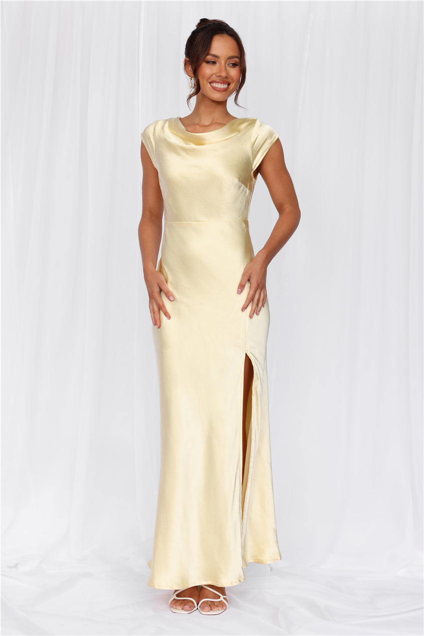 HELLO MOLLY The Valentina Cap Sleeve Satin Maxi Dress Yellow