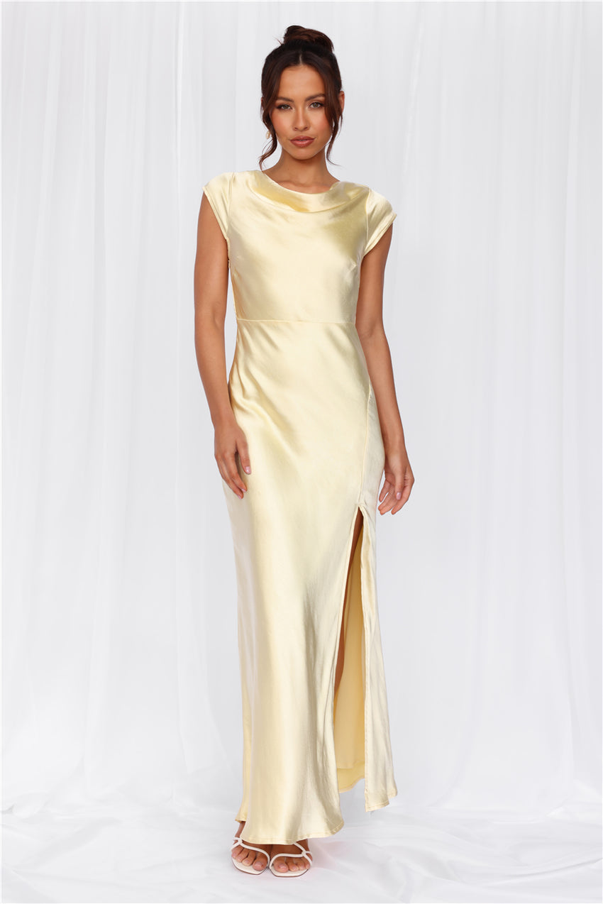 HELLO MOLLY The Valentina Cap Sleeve Satin Maxi Dress Yellow