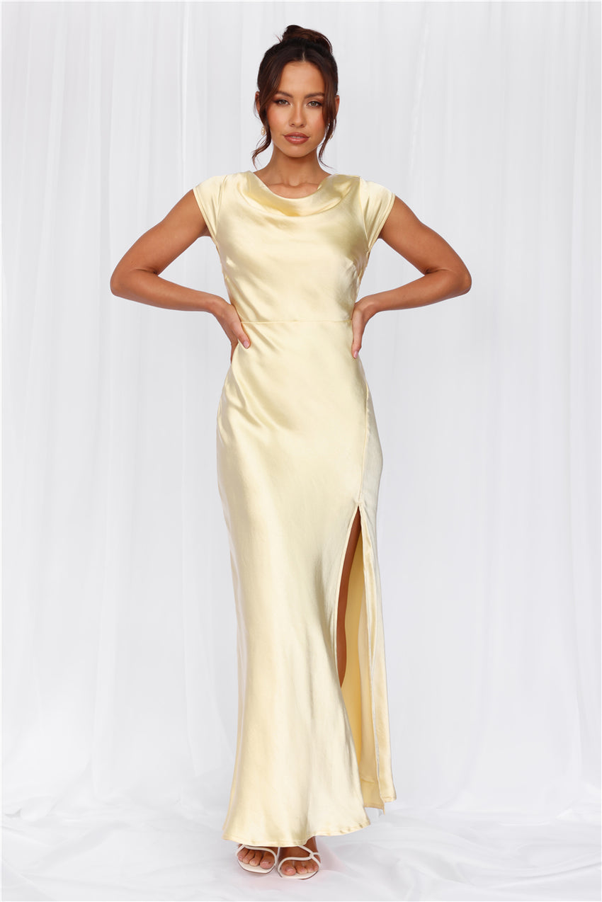 HELLO MOLLY The Valentina Cap Sleeve Satin Maxi Dress Yellow