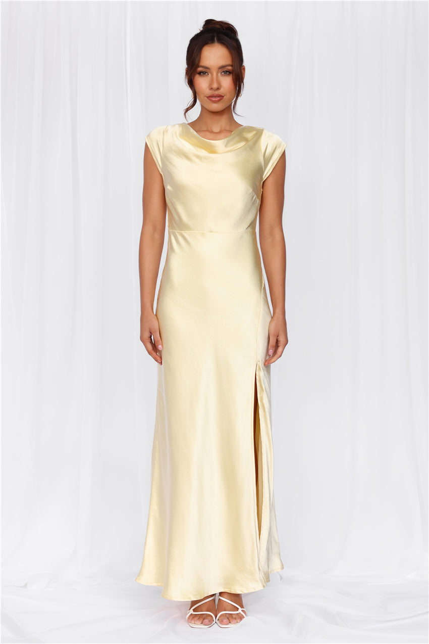 HELLO MOLLY The Valentina Cap Sleeve Satin Maxi Dress Yellow