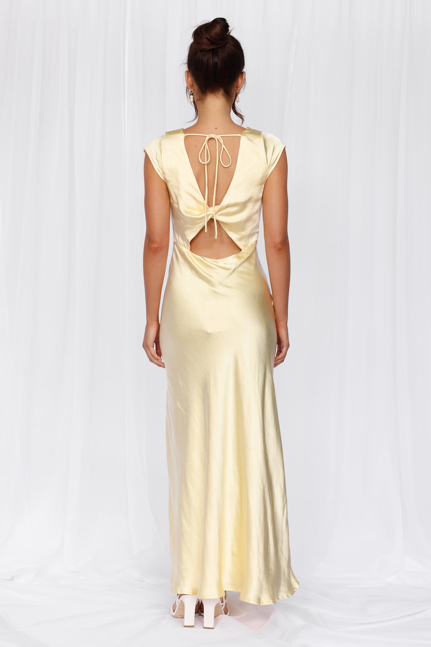HELLO MOLLY The Valentina Cap Sleeve Satin Maxi Dress Yellow