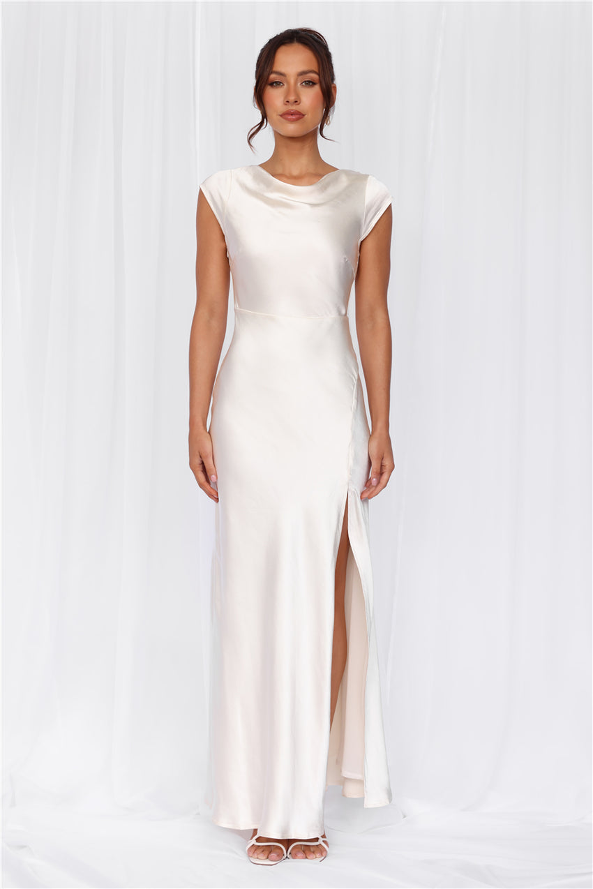 HELLO MOLLY The Valentina Cap Sleeve Satin Maxi Dress Pearl