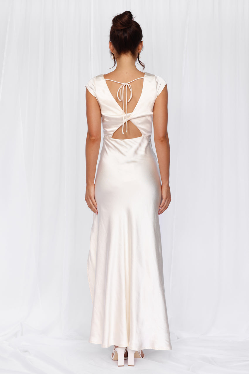 HELLO MOLLY The Valentina Cap Sleeve Satin Maxi Dress Pearl