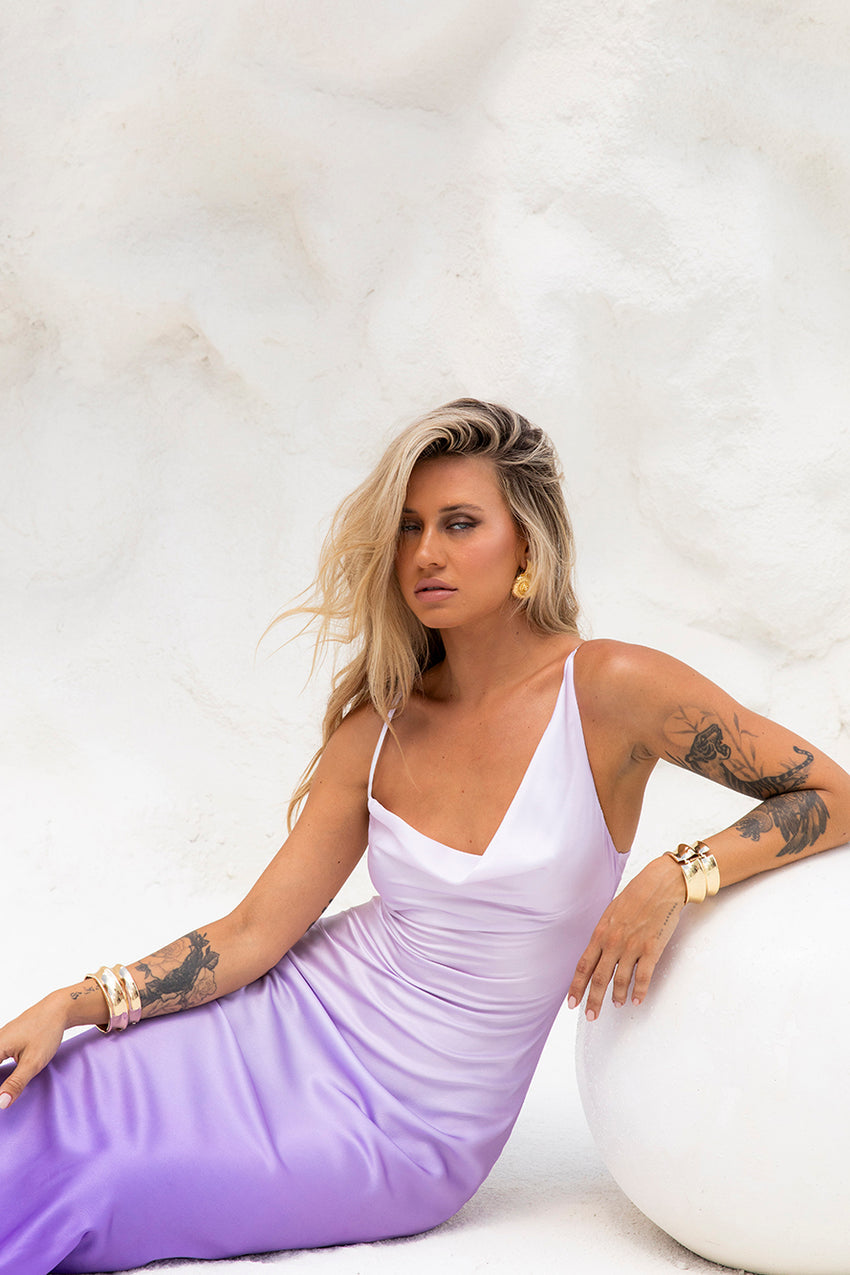 Sapphire Seascape Satin Maxi Dress Lilac