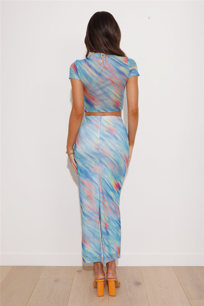 Attention Show Mesh Crop Top Blue