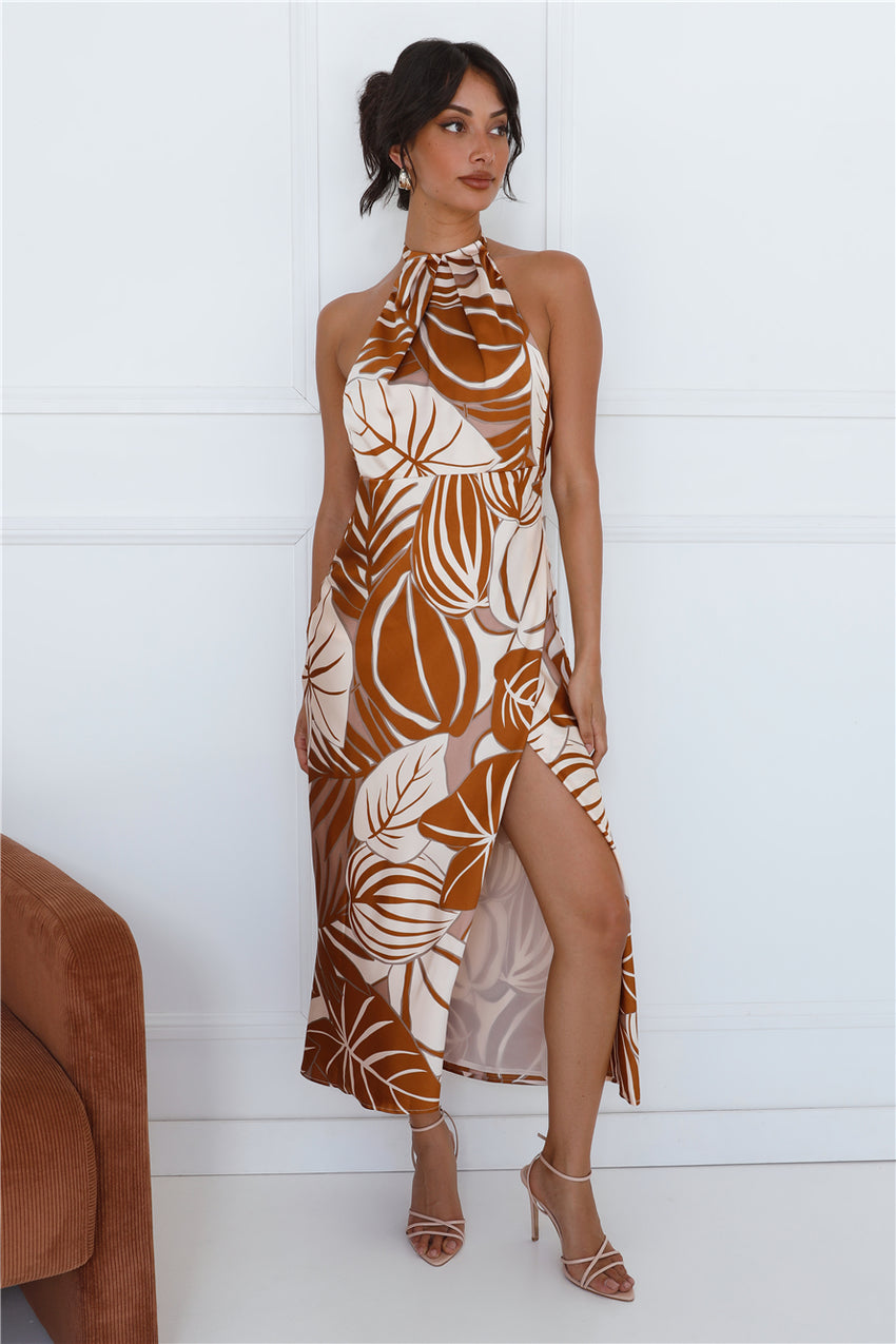 Show A Little Love Halter Maxi Dress Brown