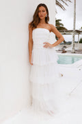 HELLO MOLLY Hidden Opal Strapless Tulle Maxi Dress White