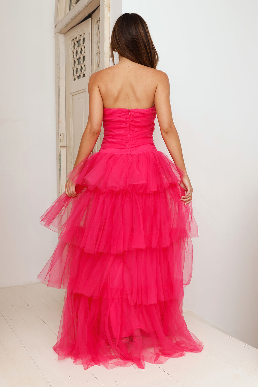HELLO MOLLY Hidden Opal Strapless Tulle Maxi Dress Hot Pink