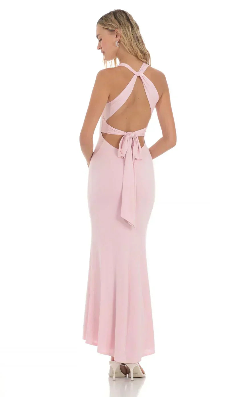 Twist V-Neck Maxi Dress In Pink