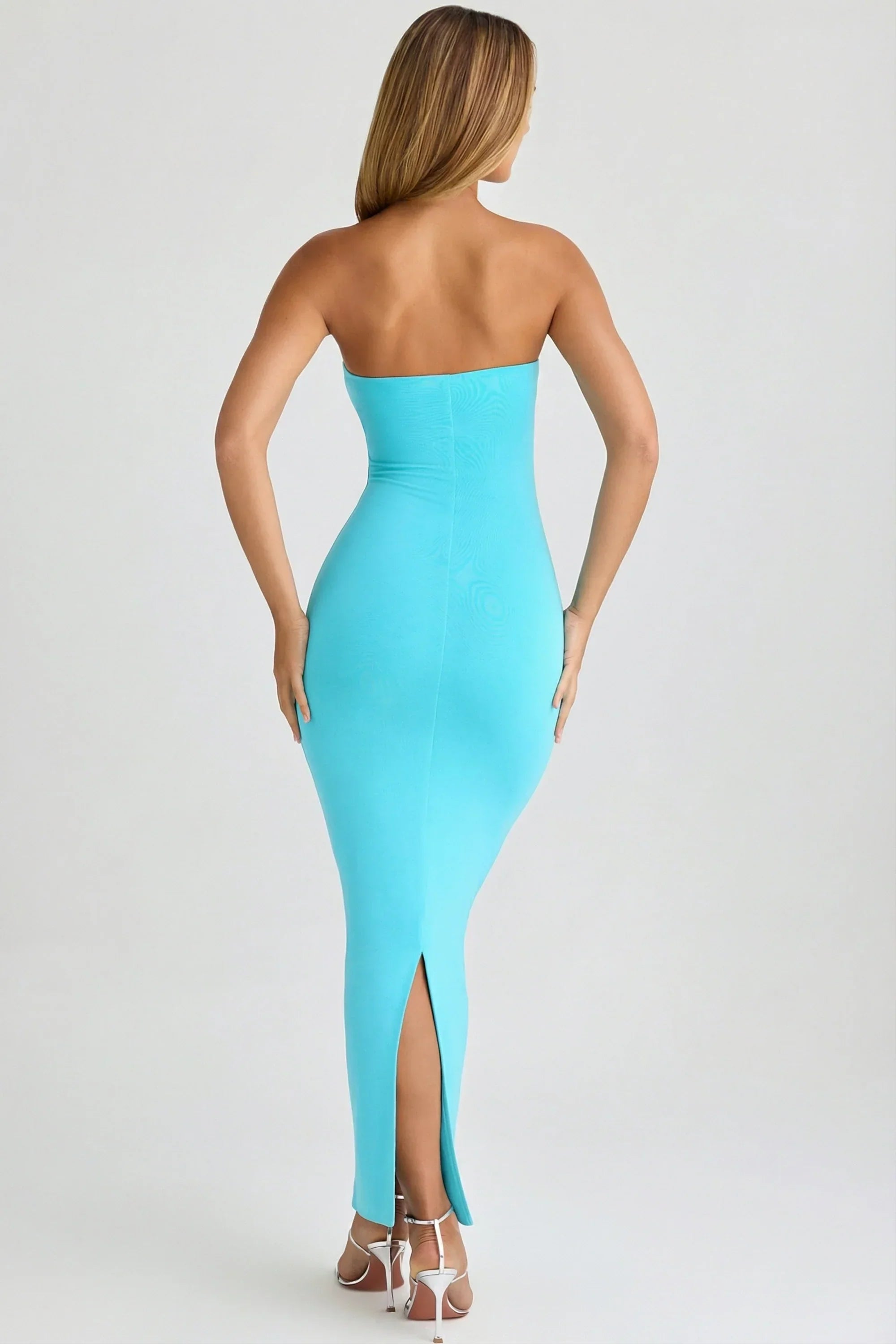 Modal Bandeau Maxi Dress In Aqua Blue