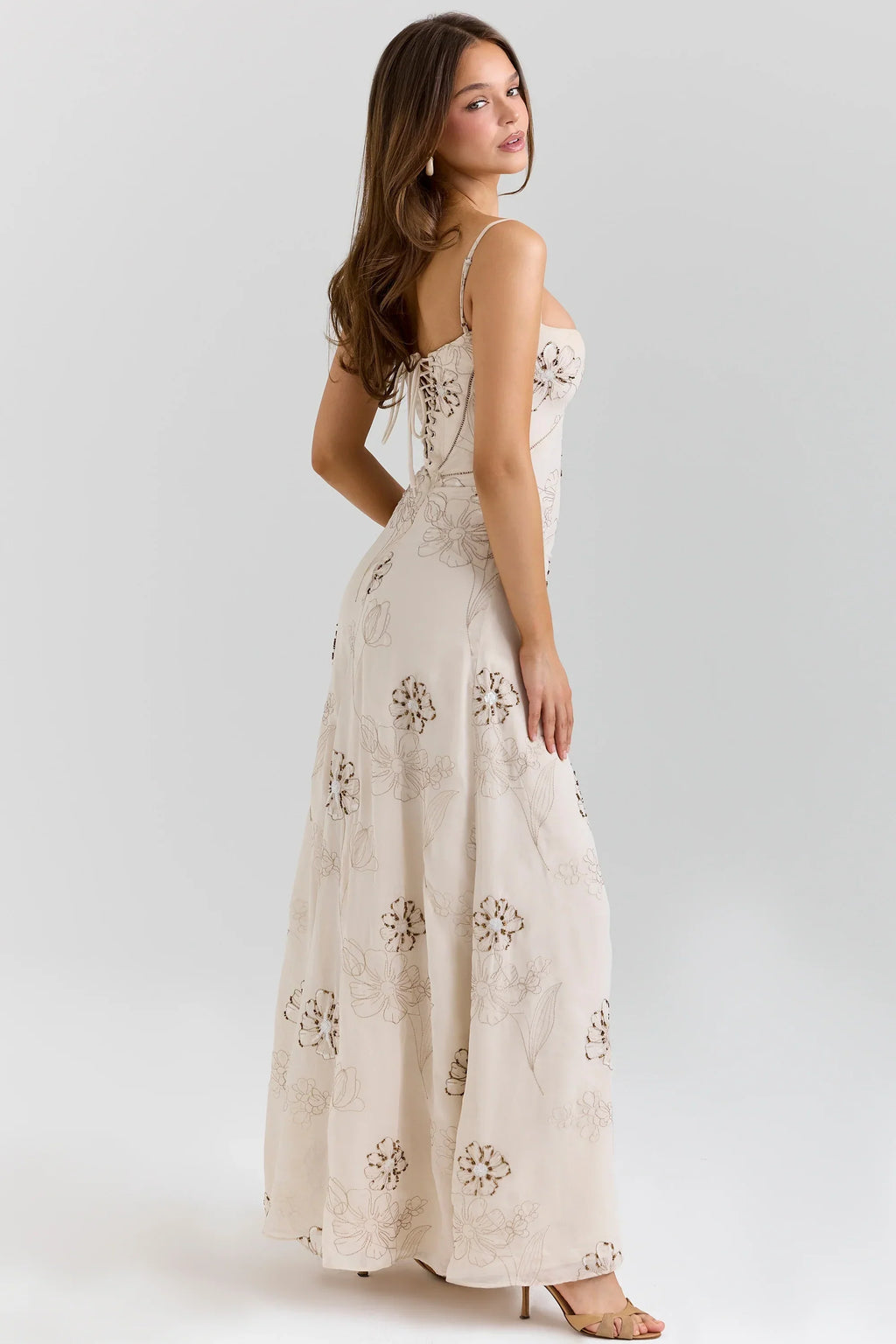 Vanilla Embroidered Hand Beaded Floral Maxi Dress