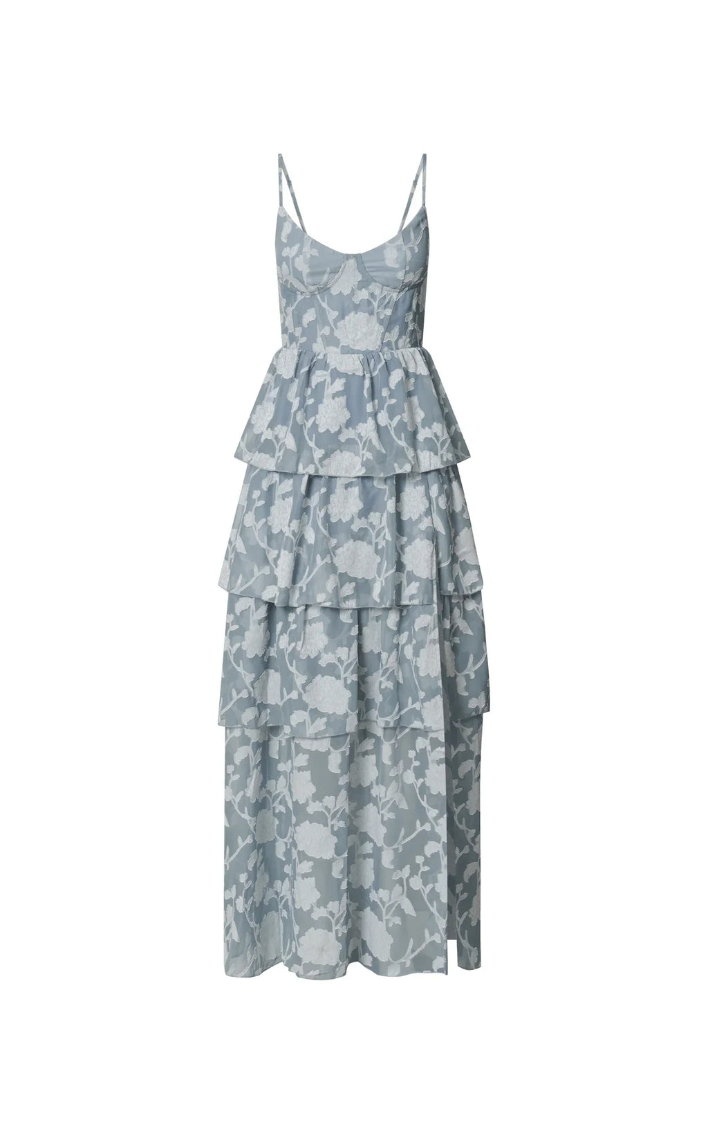 Janezkie Maxi Dress - Femme Tiered Jacquard Formal Dress In Light Blue
