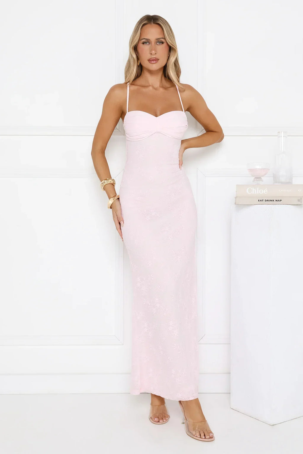 Love Bitten Lace Maxi Dress Pink