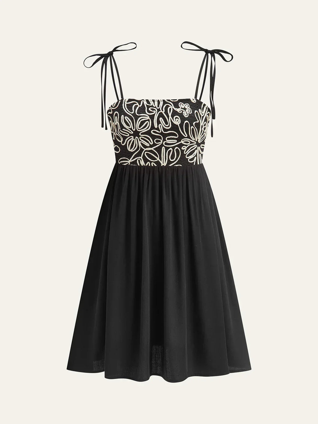 Embroidered Midi Dress With Tie-Up Straps