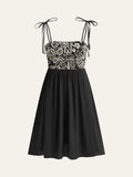 Embroidered Midi Dress With Tie-Up Straps