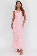 Sangria Cowl Neck Frill Maxi Dress Skin Powder