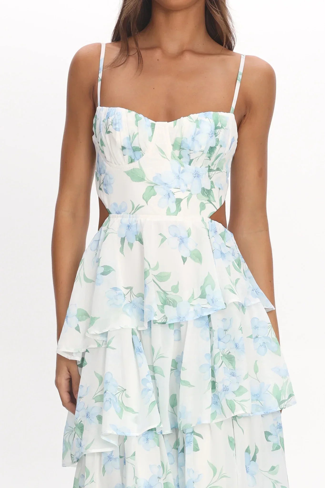 Vianne Tiered Cut-Out Maxi Dress Floral Blue