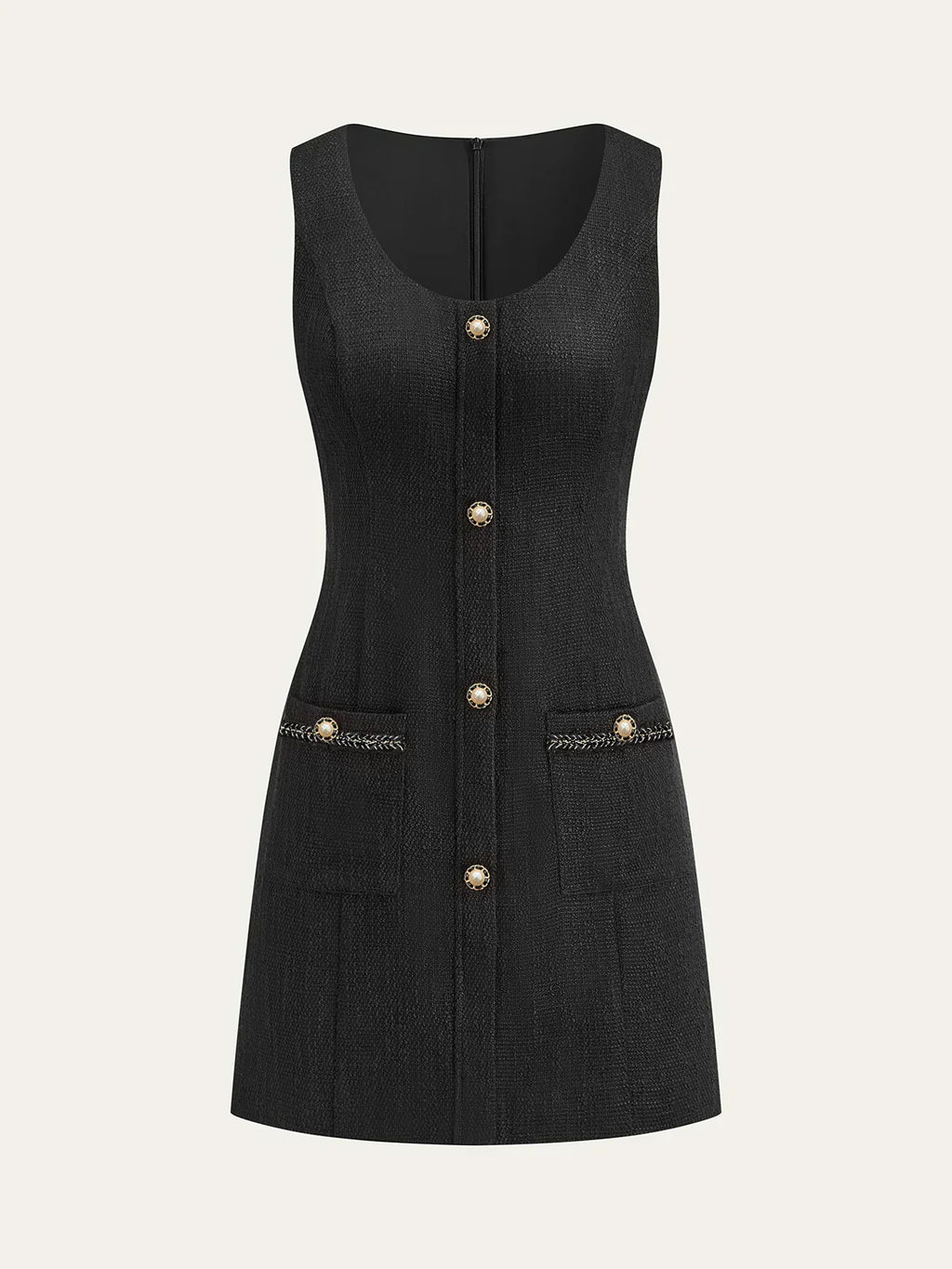 Tweed Sleeveless Button Mini Dress