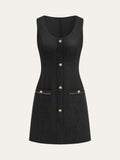 Tweed Sleeveless Button Mini Dress