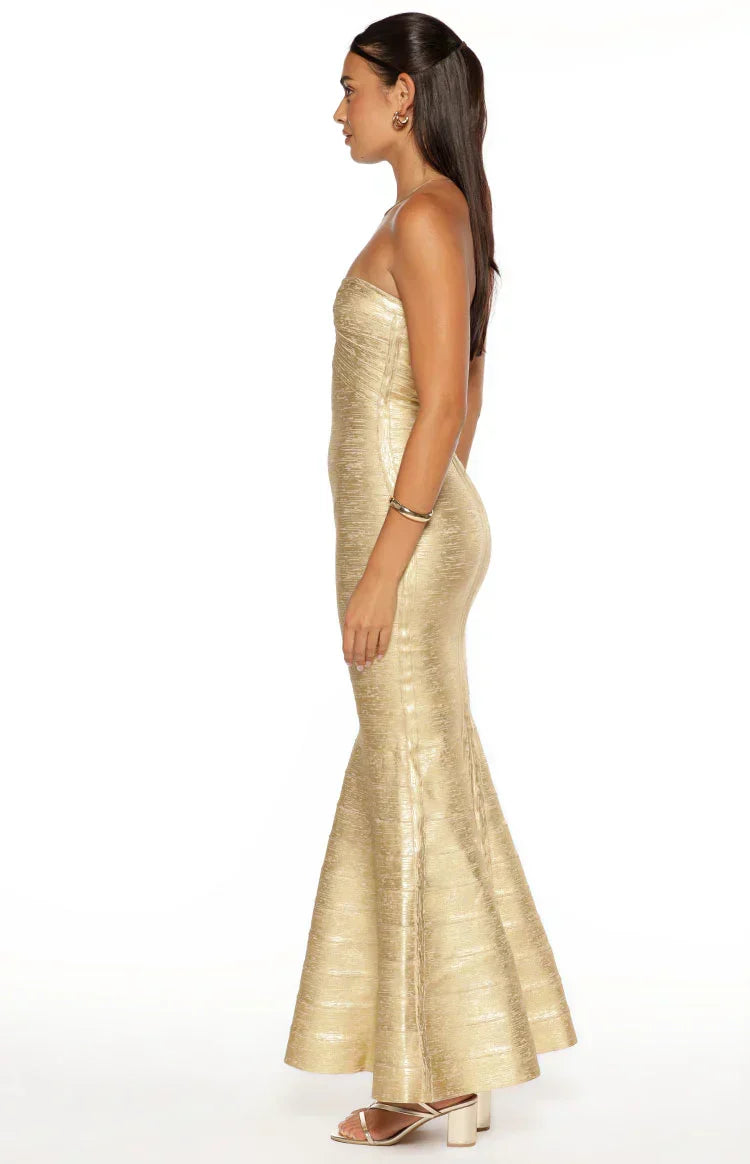 Amanda Gold Bandage Strapless Formal Maxi Dress