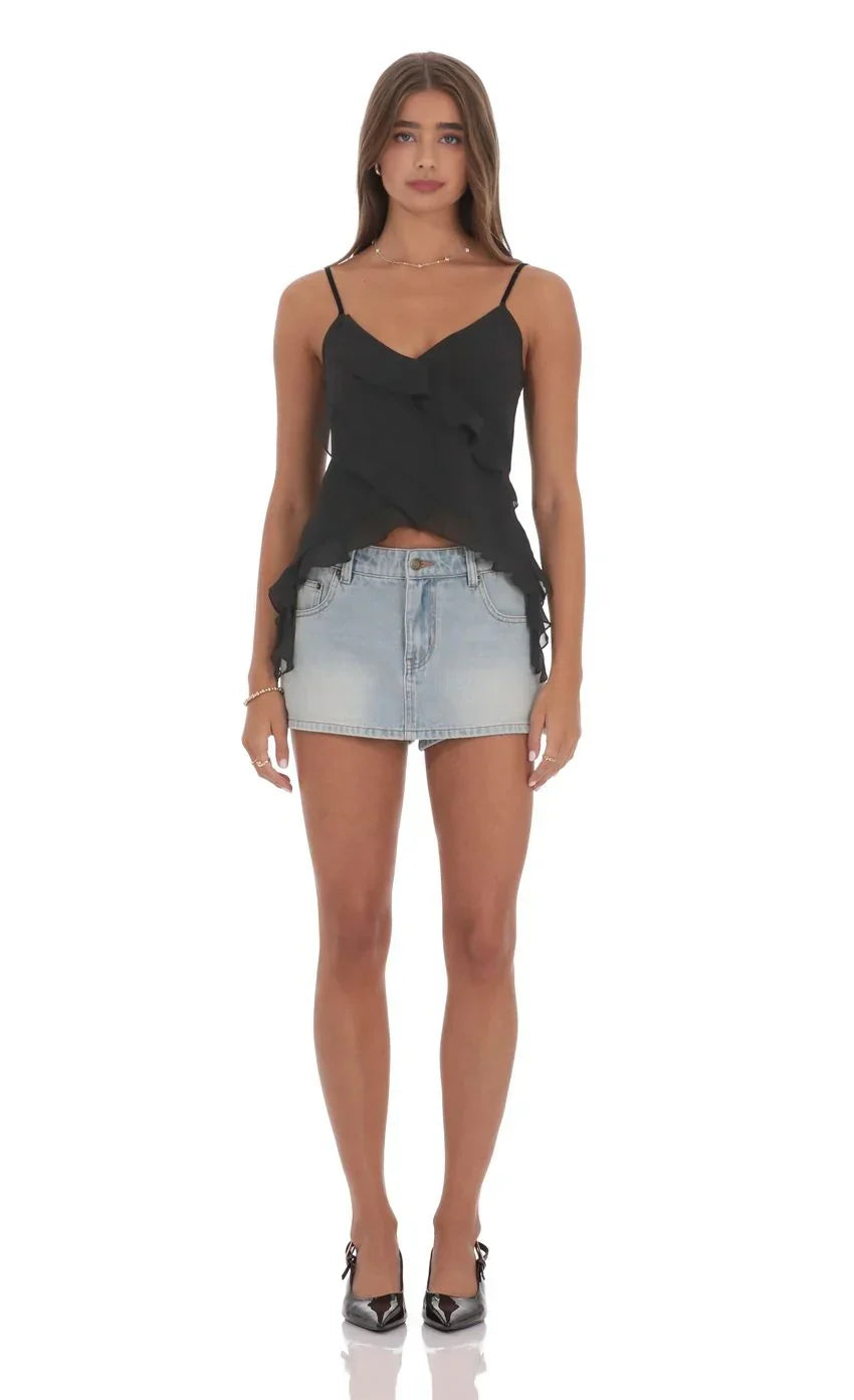 Ruffle Tassel Top In Black