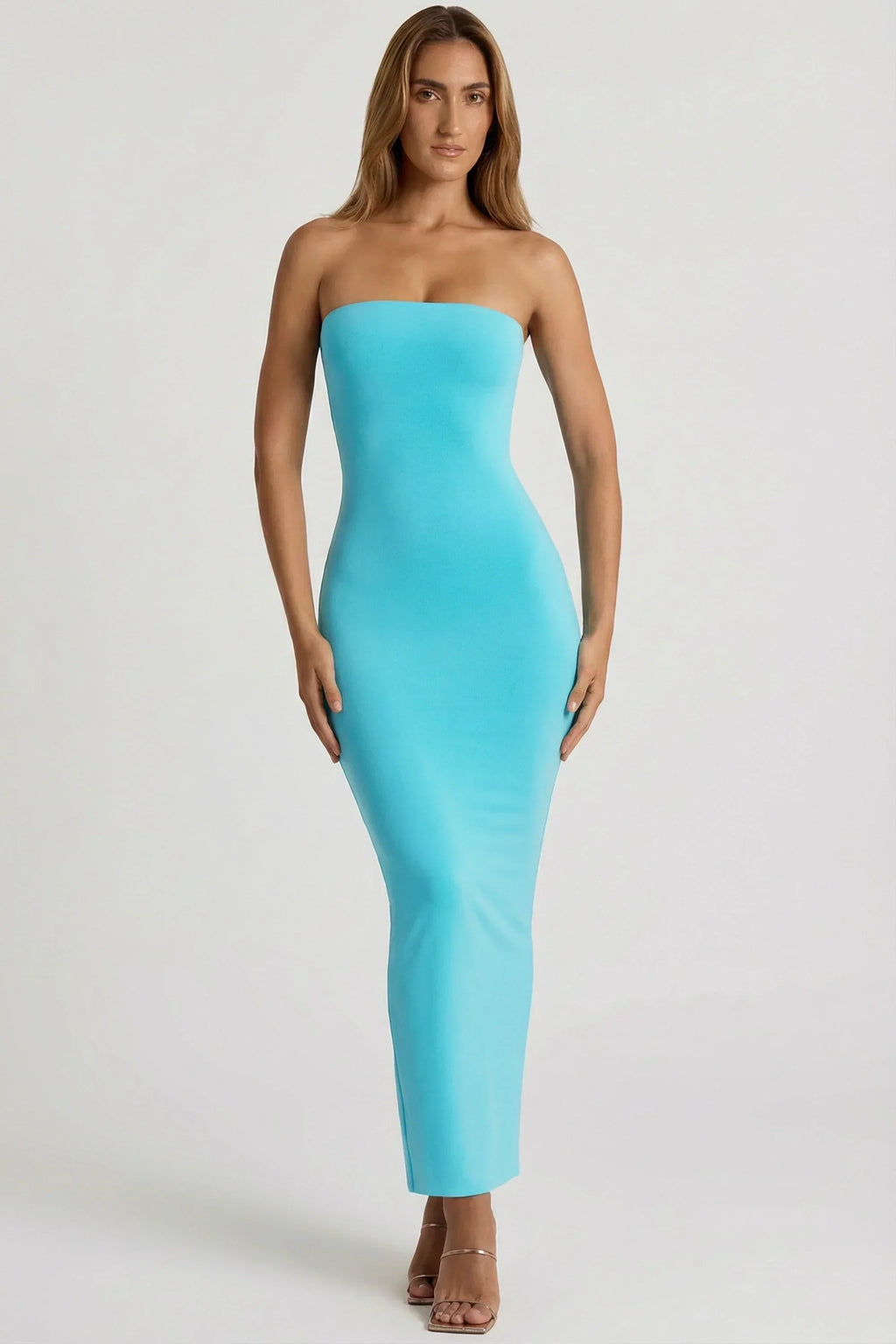 Modal Bandeau Maxi Dress In Aqua Blue