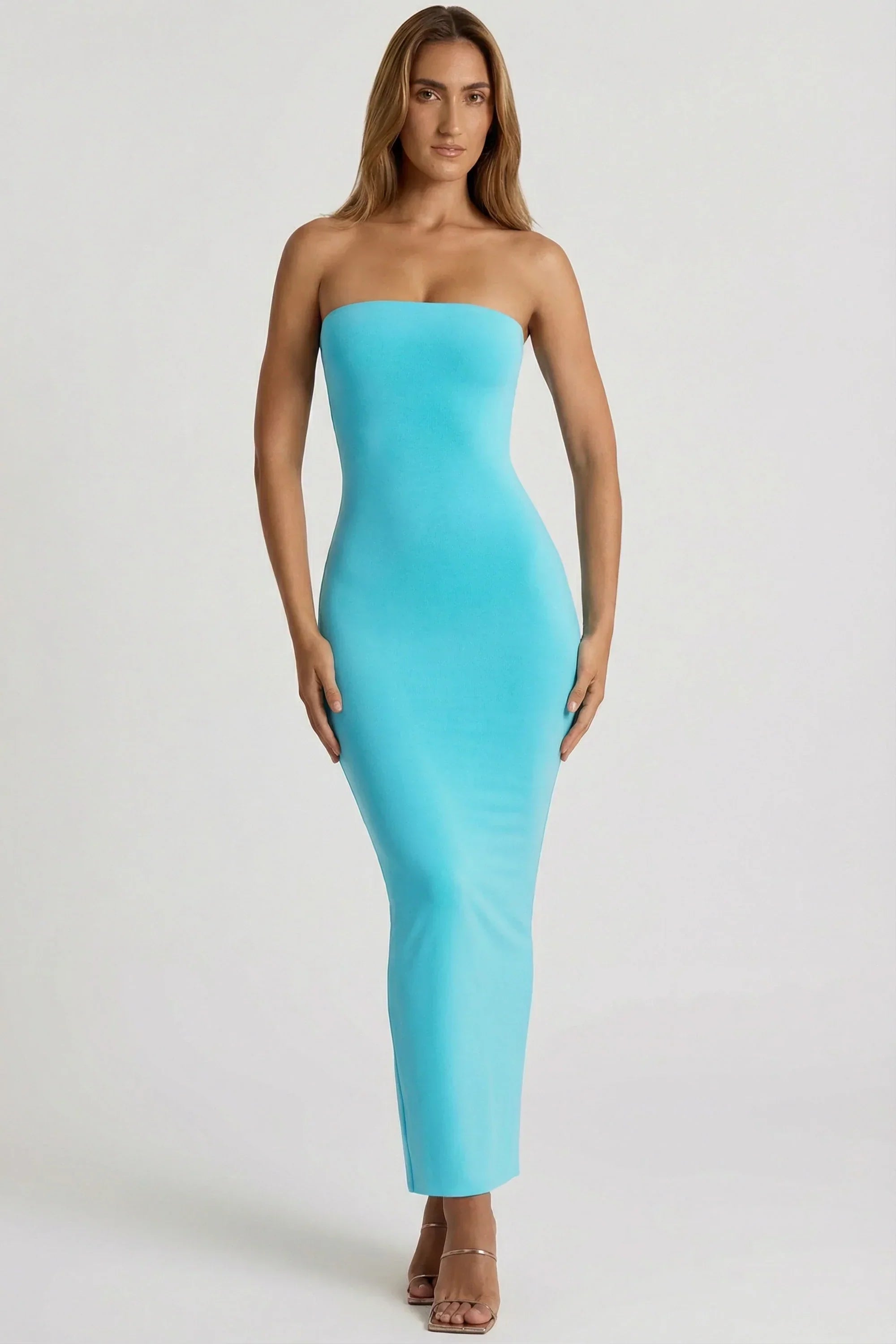 Modal Bandeau Maxi Dress In Aqua Blue