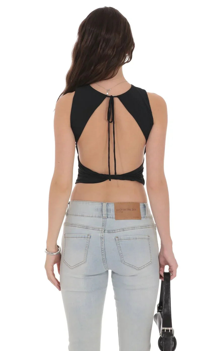Open Back Twist Top In Black