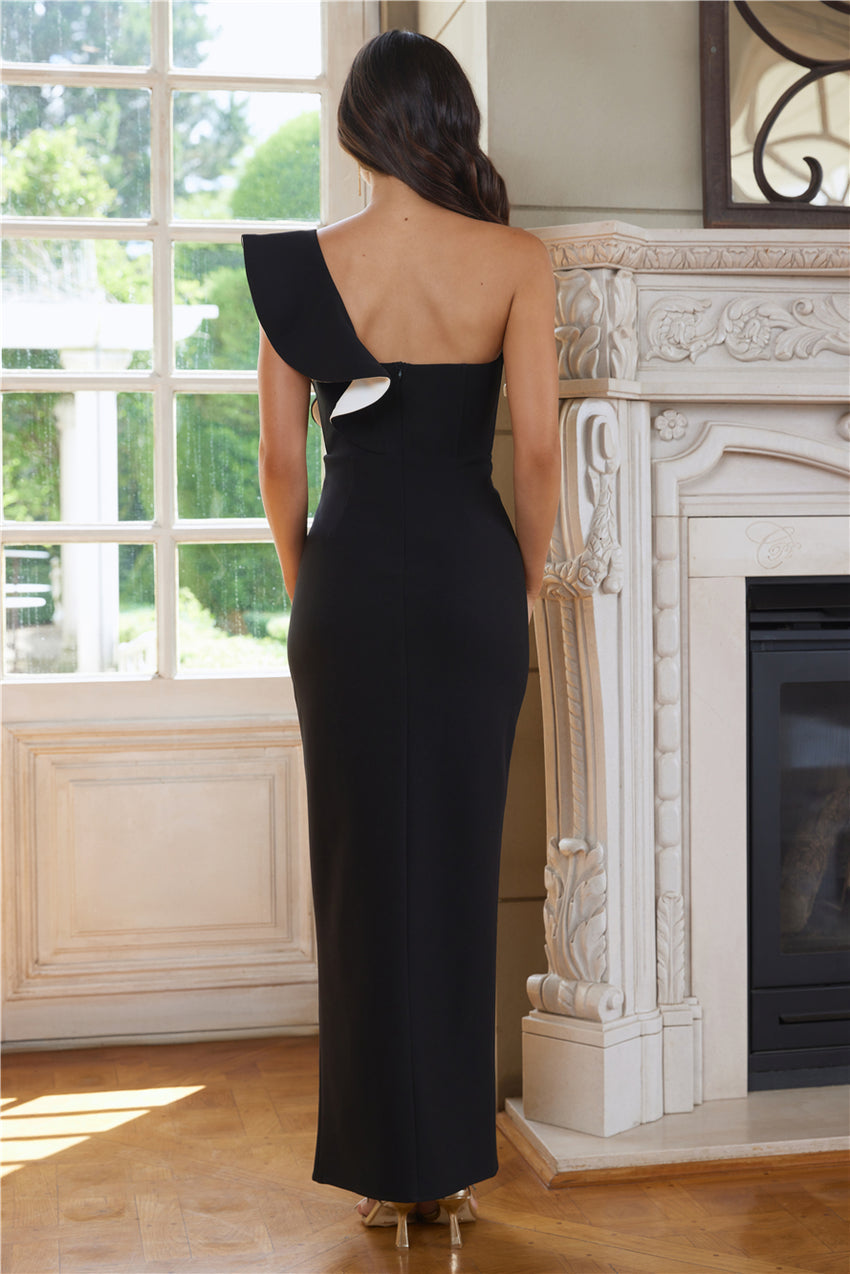 Modern Sophistication One Shoulder Maxi Dress Black