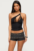 One Shoulder Peekaboo Lacey Cutout Top