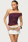 Asymmetric One Shoulder Sheer Lace Top