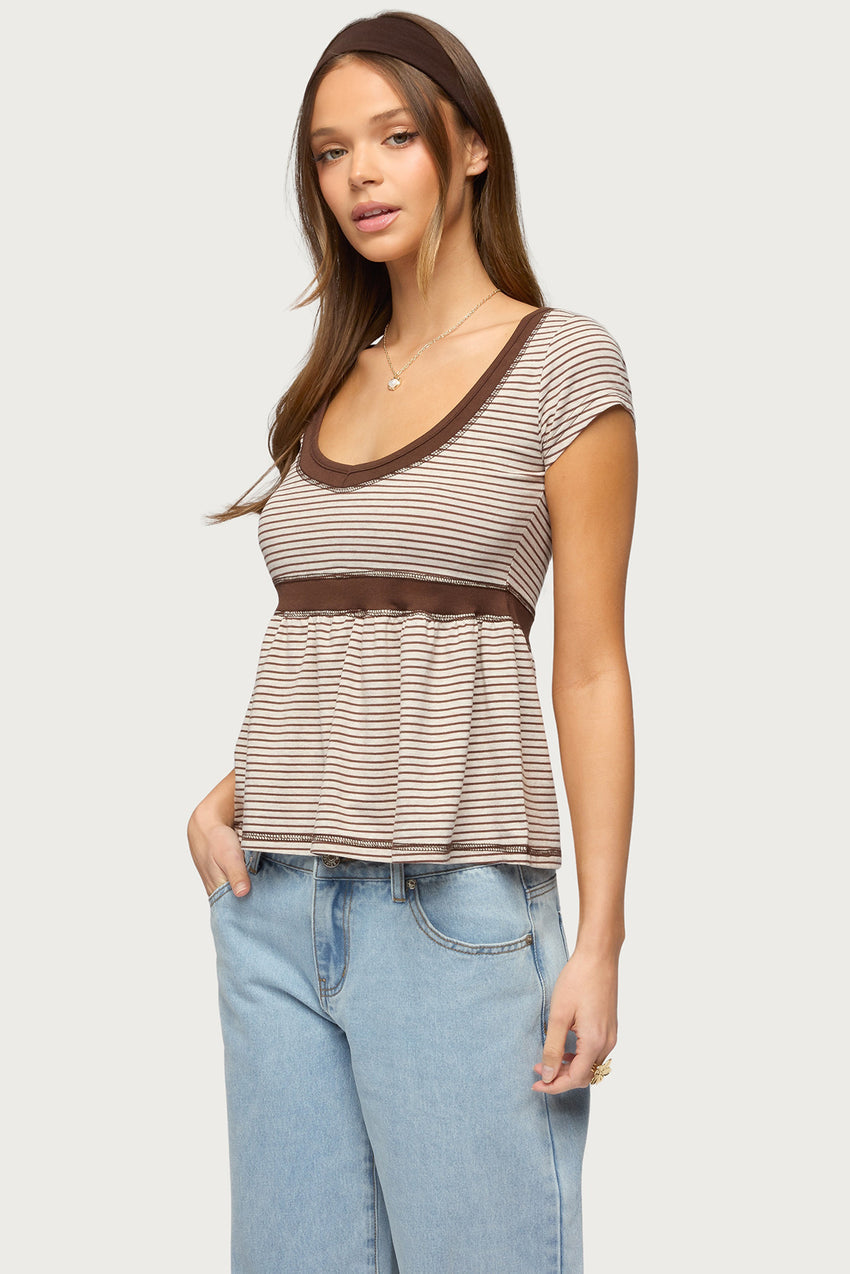 Sady Constrast Striped Babydoll Top