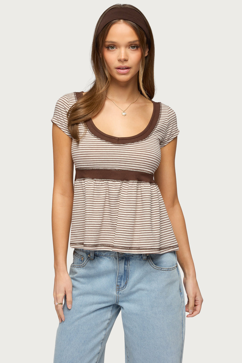 Sady Constrast Striped Babydoll Top