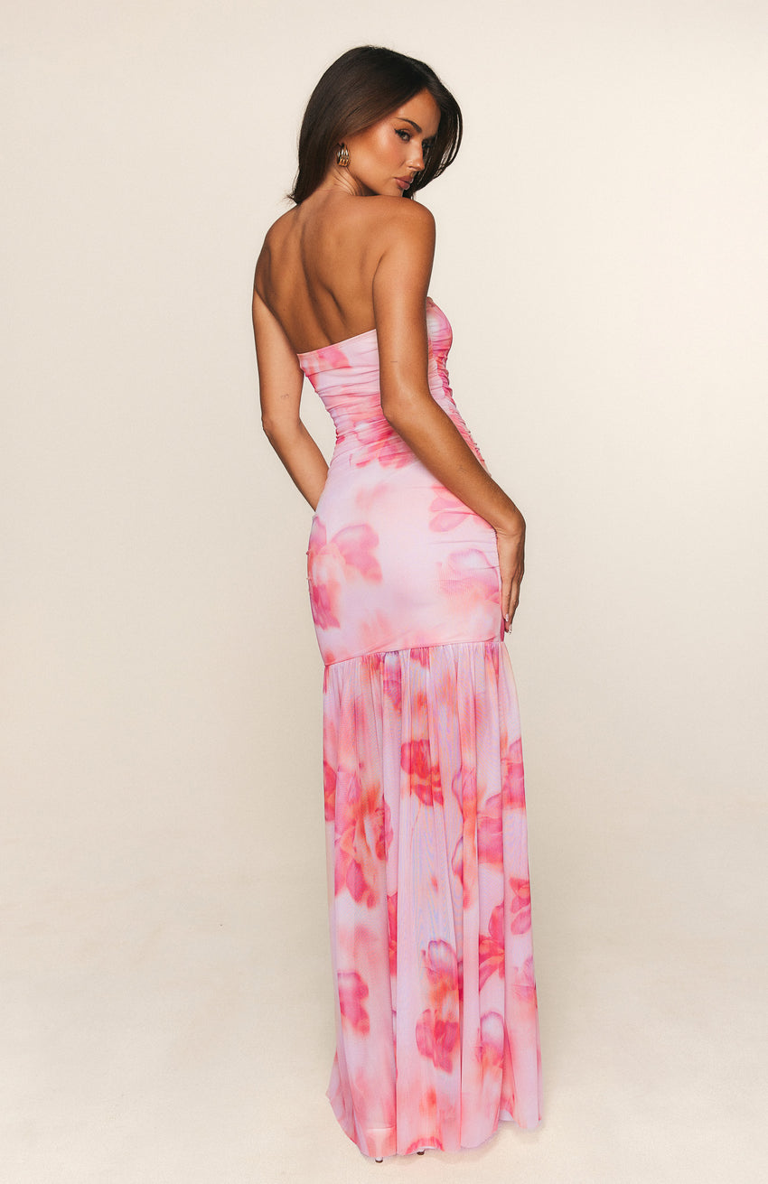 Stop The Show Strapless Maxi Dress Peach Petal